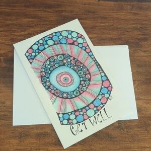 🌻 5/$20 Handmade Zentangle Card- Blue, Pink & Black- Get Well/Sympathy Card